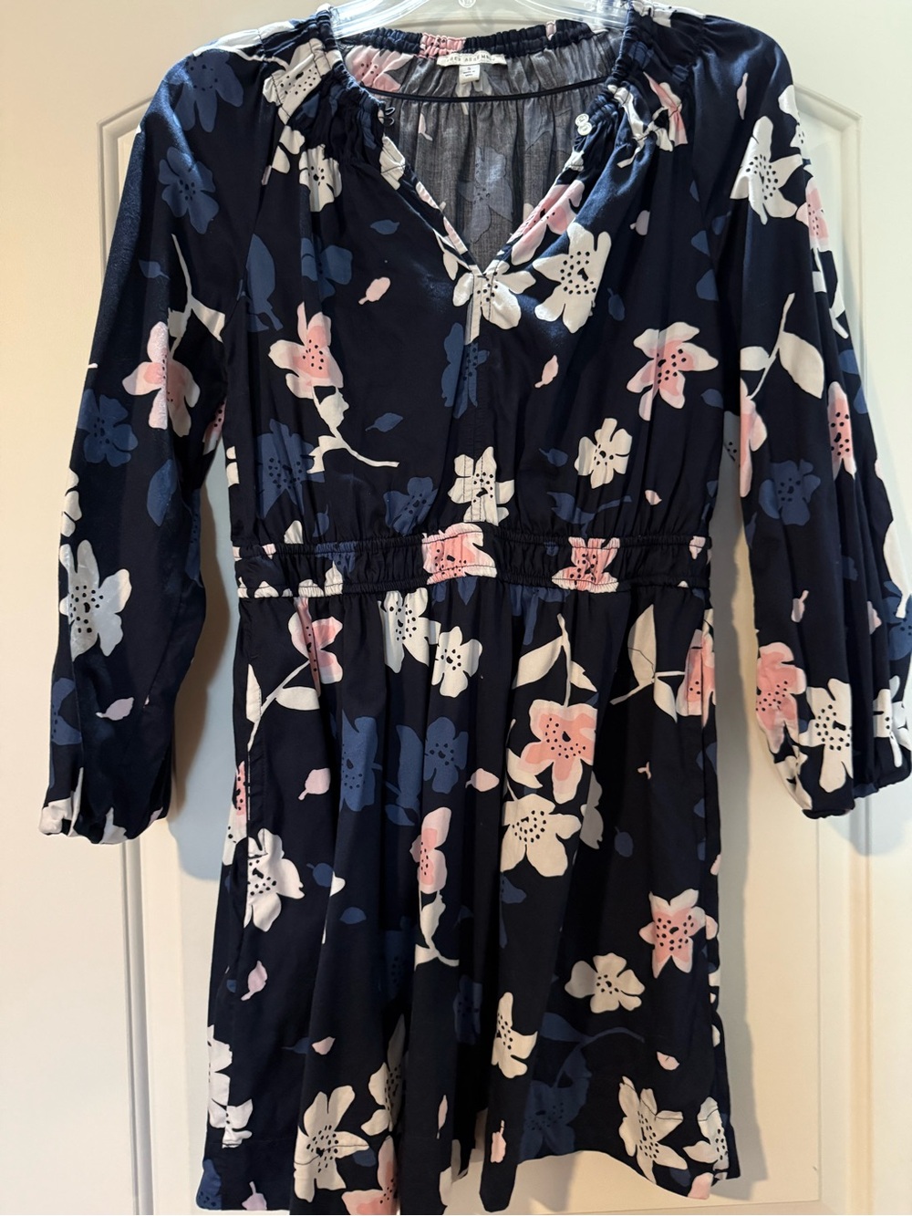 Free Assembly Navy Floral Smocked Waist Dress